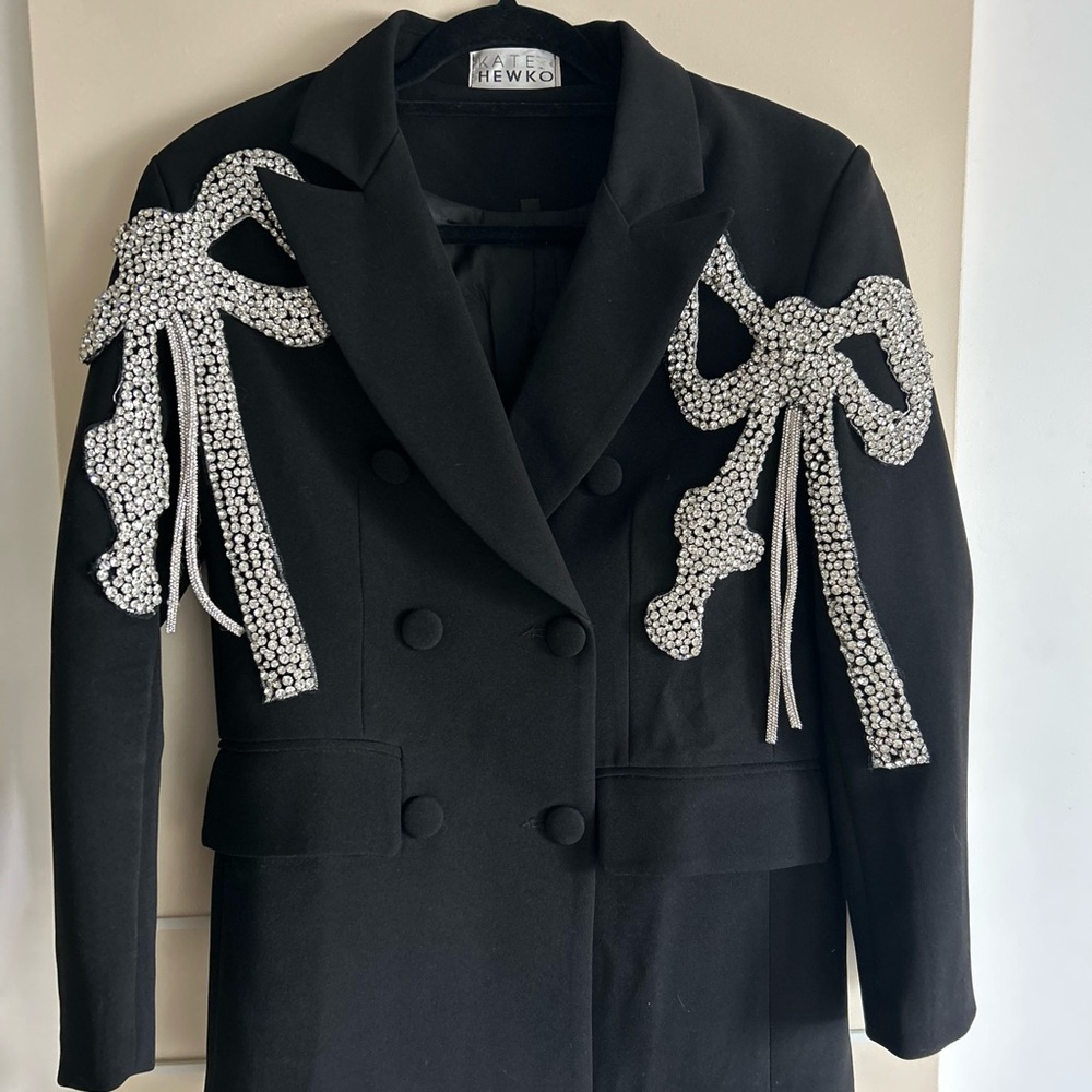Kate Hewko Black Blazer with Silver Bow Embellishments